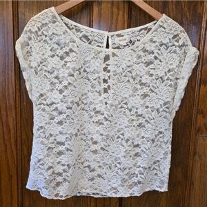 Aerie White Lace Short Sleeve Top Blouse XSMALL